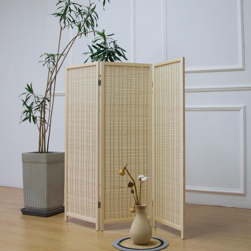 Partition Screen Divider - 3-teiliger kurzer Raumteiler, beige freistehende Trennwand,