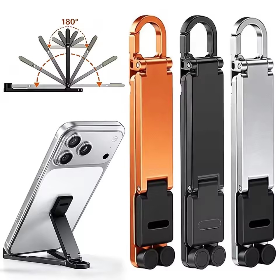 Standing Desk - Mini-Schlüsselanhänger, faltbarer Handy-Rückseiten-Clip-Ständer, tragbarer, verstellbarer Handyhalter,