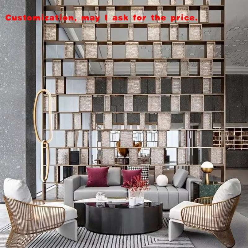 Partition Screen Divider - custom.Moderne Raumteiler-Trennwand aus Edelstahl mit Bildschirmtablett-Schrank