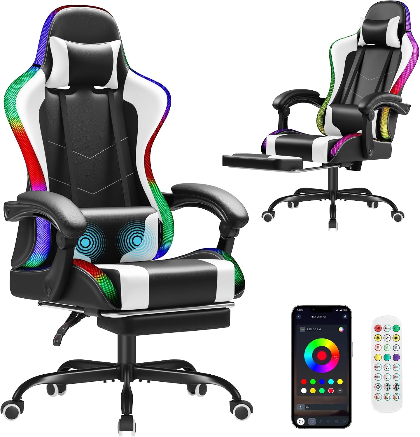 Office Chair - Homall Gaming-Stuhl, ergonomischer PC-Stuhl, Massage-Lendenstütze, RGB